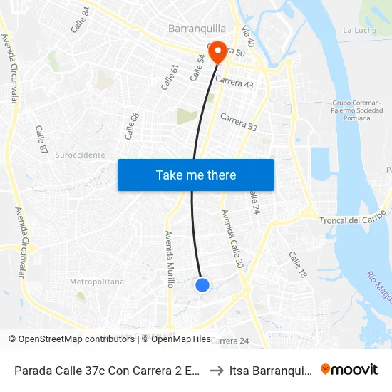 Parada Calle 37c Con Carrera 2 Esq. to Itsa Barranquilla map