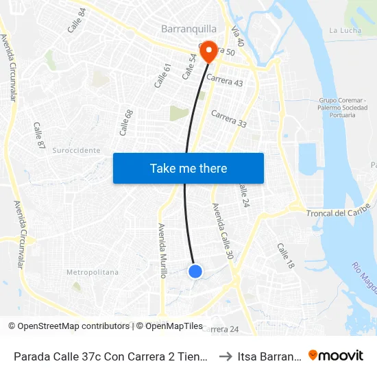 Parada Calle 37c Con Carrera 2 Tienda El Danubio to Itsa Barranquilla map