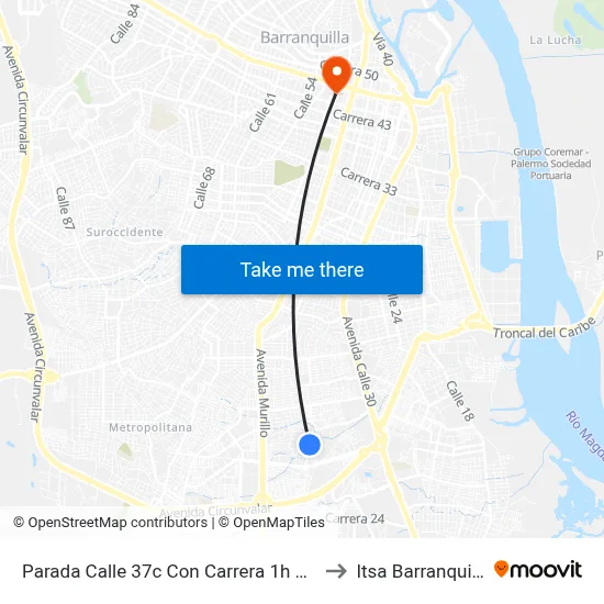 Parada Calle 37c Con Carrera 1h Esq. to Itsa Barranquilla map