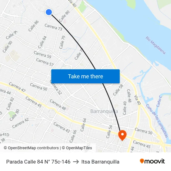 Parada Calle 84 N° 75c-146 to Itsa Barranquilla map