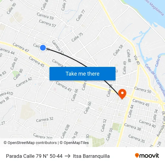 Parada Calle 79 N° 50-44 to Itsa Barranquilla map