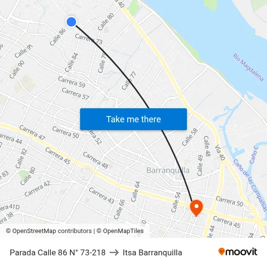 Parada Calle 86 N° 73-218 to Itsa Barranquilla map