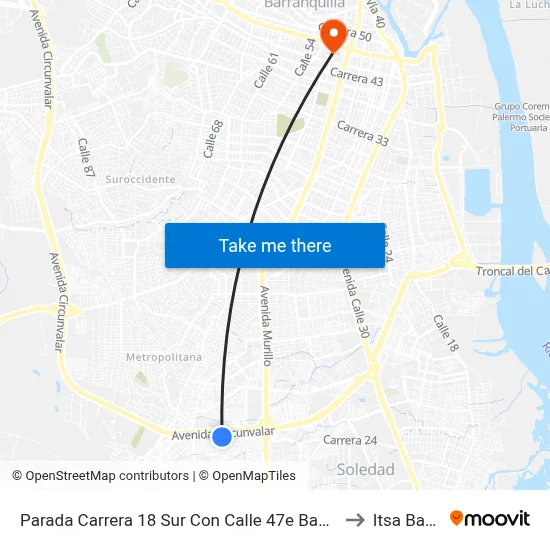 Parada Carrera 18 Sur Con Calle 47e Baq | Carrera 24 Con Calle 74 Soledad to Itsa Barranquilla map