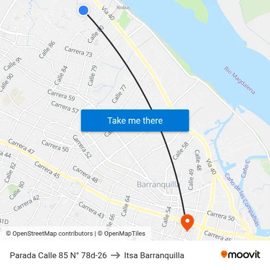 Parada Calle 85 N° 78d-26 to Itsa Barranquilla map
