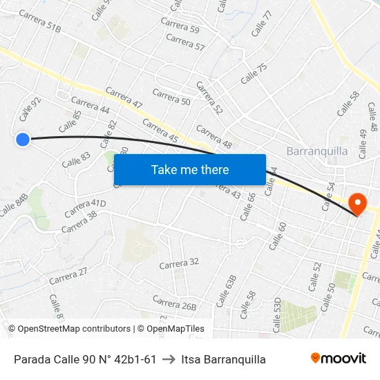 Parada Calle 90 N° 42b1-61 to Itsa Barranquilla map