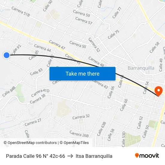 Parada Calle 96 N° 42c-66 to Itsa Barranquilla map