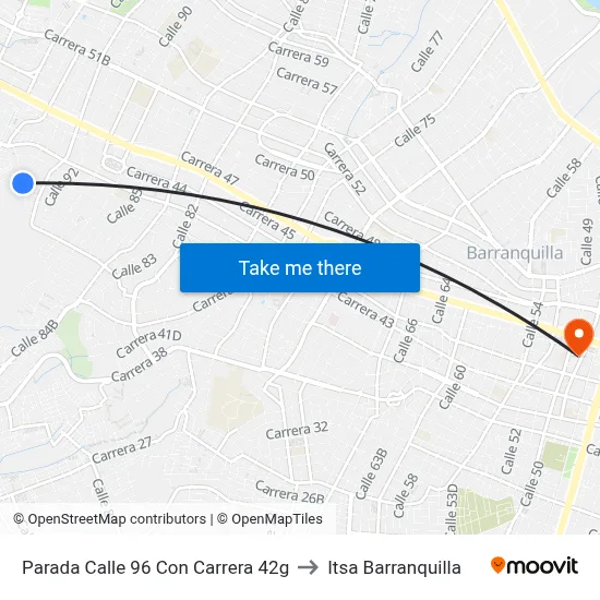 Parada Calle 96 Con Carrera 42g to Itsa Barranquilla map