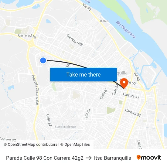 Parada Calle 98 Con Carrera 42g2 to Itsa Barranquilla map