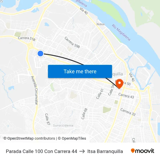Parada Calle 100 Con Carrera 44 to Itsa Barranquilla map