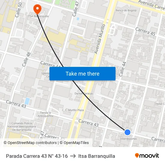 Parada Carrera 43 N° 43-16 to Itsa Barranquilla map