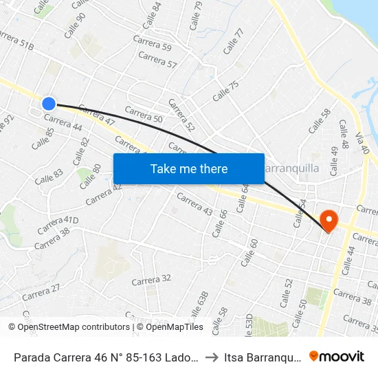 Parada Carrera 46 N° 85-163 Lado Sur to Itsa Barranquilla map