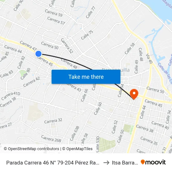 Parada Carrera 46 N° 79-204 Pérez Radiólogos Lado Norte to Itsa Barranquilla map