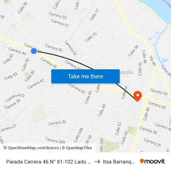 Parada Carrera 46 N° 81-102 Lado Norte to Itsa Barranquilla map