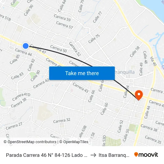 Parada Carrera 46 N° 84-126 Lado Norte to Itsa Barranquilla map
