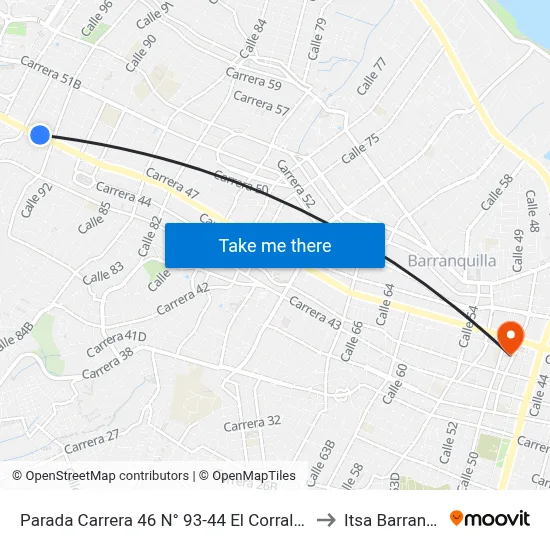 Parada Carrera 46 N° 93-44 El Corral Lado Norte to Itsa Barranquilla map