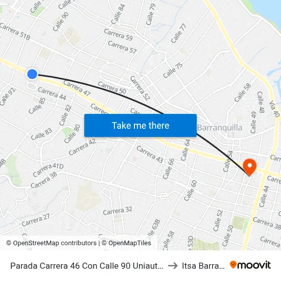 Parada Carrera 46 Con Calle 90 Uniautónoma Lado Norte to Itsa Barranquilla map
