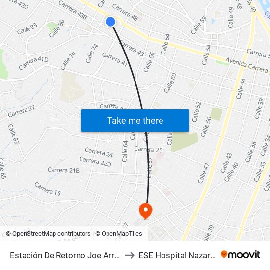 Estación De Retorno Joe Arroyo to ESE Hospital Nazareth map