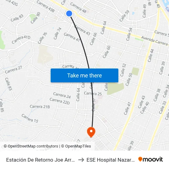 Estación De Retorno Joe Arroyo to ESE Hospital Nazareth map