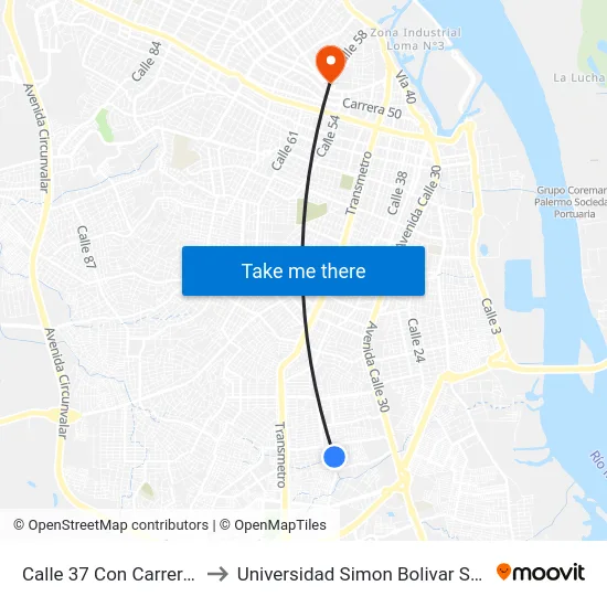 Calle 37 Con Carrera 2c to Universidad Simon Bolivar Sede 1 map