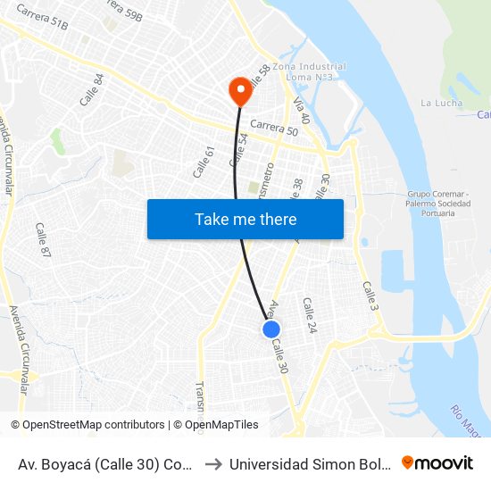 Av. Boyacá (Calle 30) Con Carrera 15 to Universidad Simon Bolivar Sede 1 map
