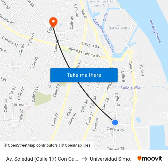 Av. Soledad (Calle 17) Con Carrera 30 Lado Occidental to Universidad Simon Bolivar Sede 1 map