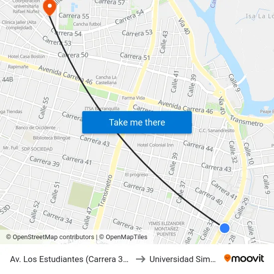 Av. Los Estudiantes (Carrera 38) Con Av. Boyacá (Calle30) to Universidad Simon Bolivar Sede 1 map