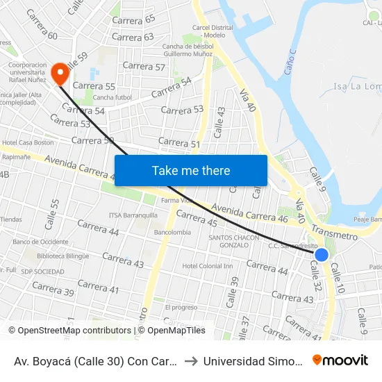 Av. Boyacá (Calle 30) Con Carrera 45 Lado Occidental to Universidad Simon Bolivar Sede 1 map
