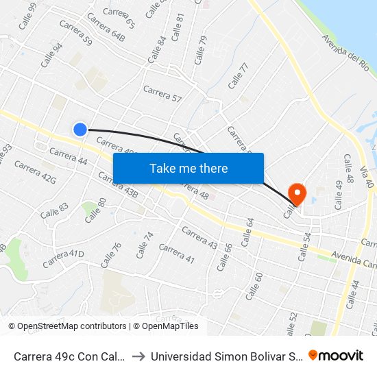Carrera 49c Con Calle 84 to Universidad Simon Bolivar Sede 1 map
