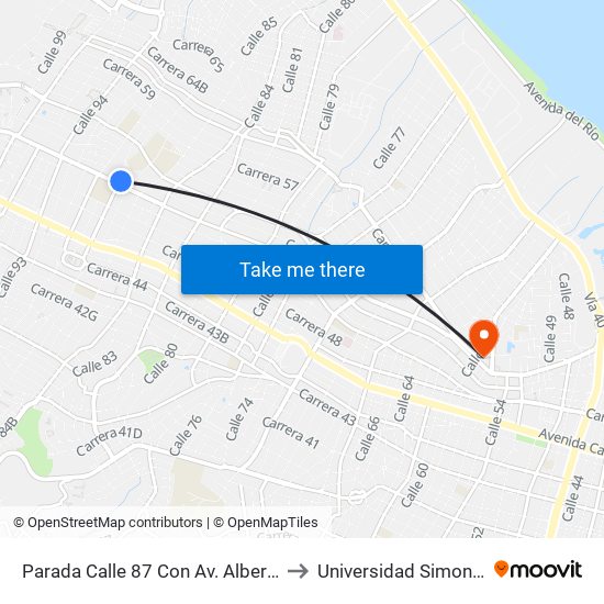 Parada Calle 87 Con Av. Alberto Assa (Carrera 51b) to Universidad Simon Bolivar Sede 1 map