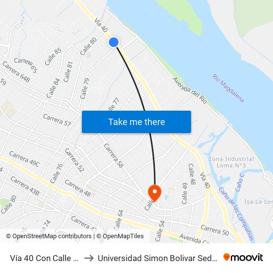 Vía 40 Con Calle 79 to Universidad Simon Bolivar Sede 1 map