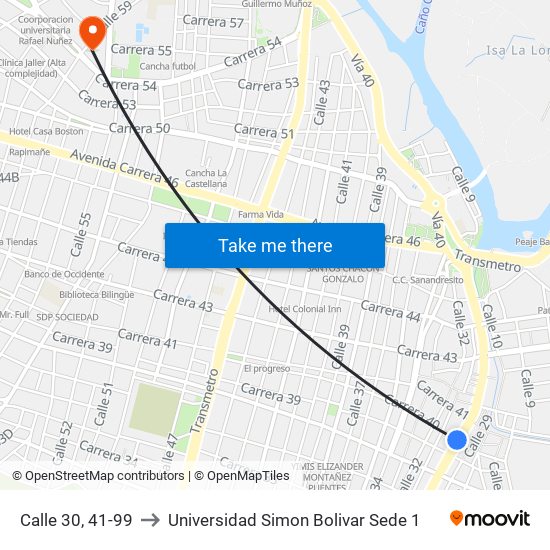 Calle 30, 41-99 to Universidad Simon Bolivar Sede 1 map