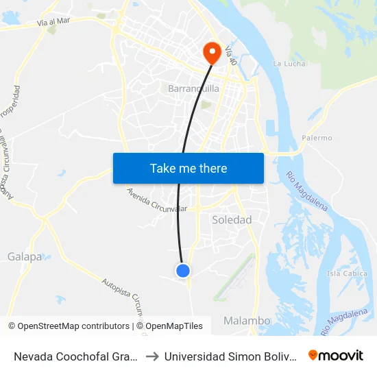 Nevada Coochofal Granabasto to Universidad Simon Bolivar Sede 1 map