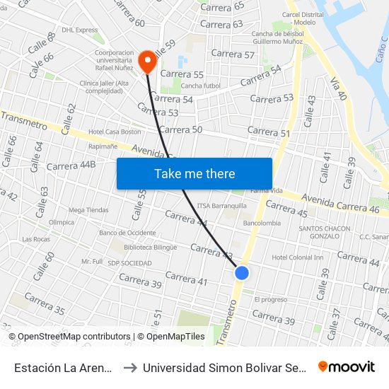 Estación La Arenosa to Universidad Simon Bolivar Sede 1 map