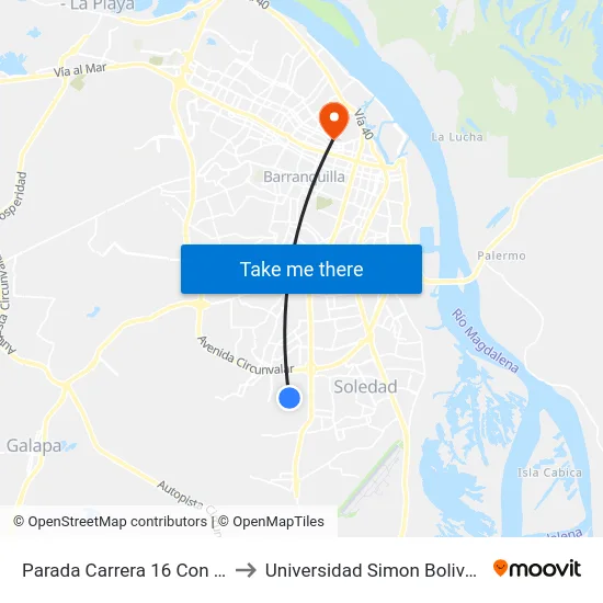 Parada Carrera 16 Con Calle 73 to Universidad Simon Bolivar Sede 1 map