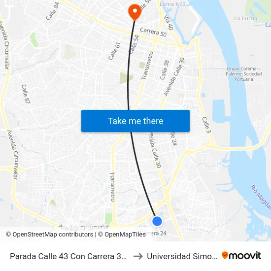 Parada Calle 43 Con Carrera 32 Lado Occidental Soledad to Universidad Simon Bolivar Sede 1 map