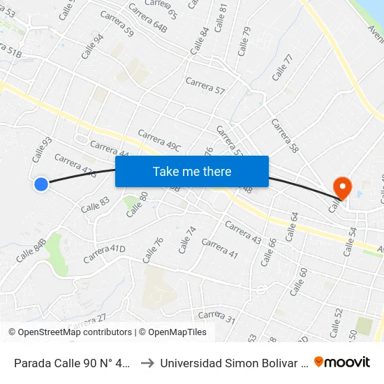 Parada Calle 90 N° 42b1-61 to Universidad Simon Bolivar Sede 1 map