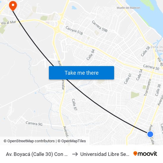 Av. Boyacá (Calle 30) Con Carrera 15 to Universidad Libre Sede Norte map