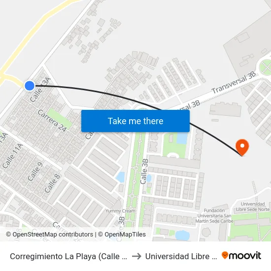 Corregimiento La Playa (Calle 14) Lado Oriental to Universidad Libre Sede Norte map