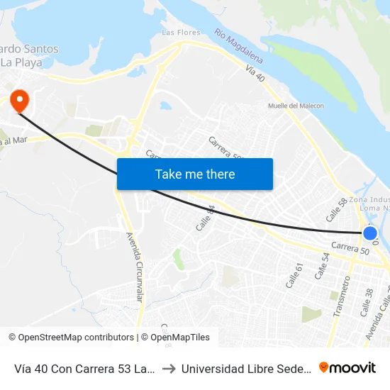 Vía 40 Con Carrera 53 Lado Sur to Universidad Libre Sede Norte map