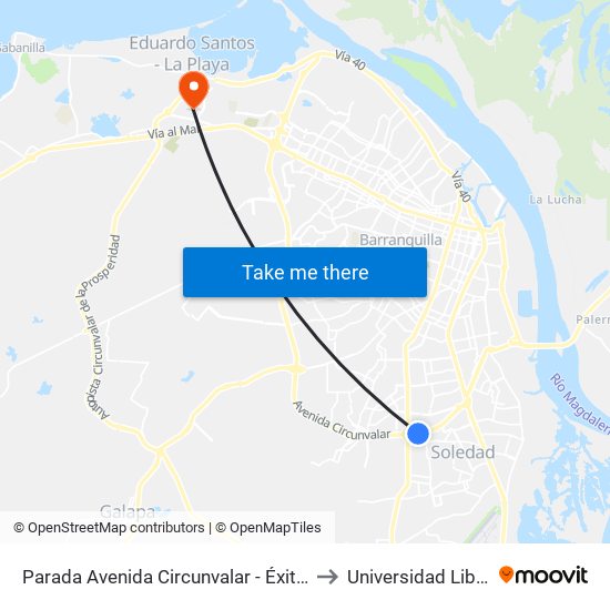 Parada Avenida Circunvalar - Éxito Metropolitano Lado Sur to Universidad Libre Sede Norte map