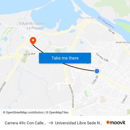 Carrera 49c Con Calle 84 to Universidad Libre Sede Norte map