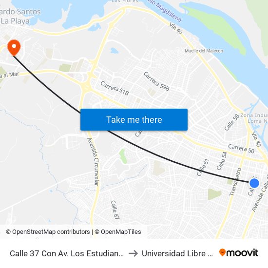 Calle 37 Con Av. Los Estudiantes (Carrera 38) to Universidad Libre Sede Norte map