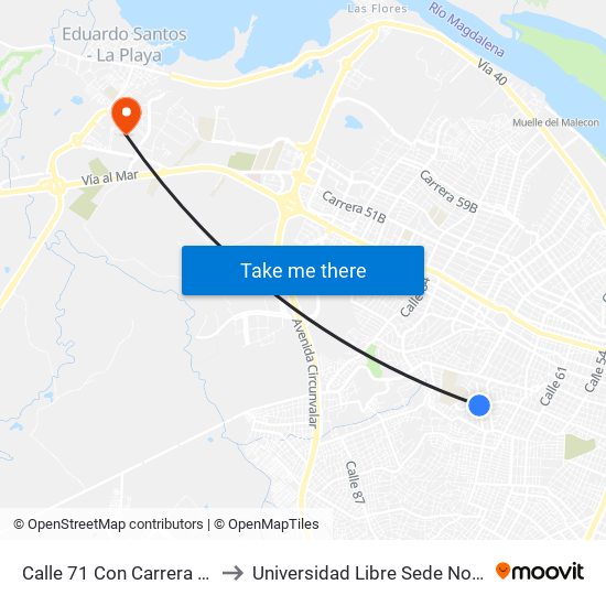 Calle 71 Con Carrera 31 to Universidad Libre Sede Norte map