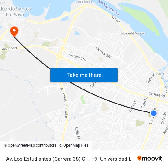 Av. Los Estudiantes (Carrera 38) Con Av. Murillo (Calle 45) Lado Norte to Universidad Libre Sede Norte map