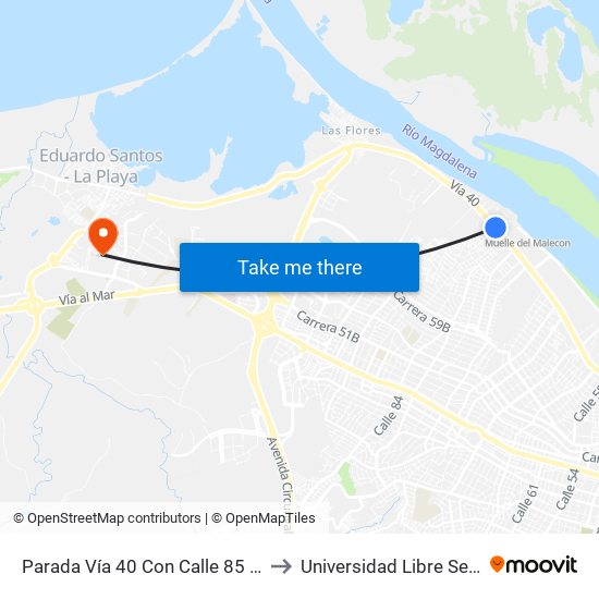 Parada Vía 40 Con Calle 85 Lado Norte to Universidad Libre Sede Norte map