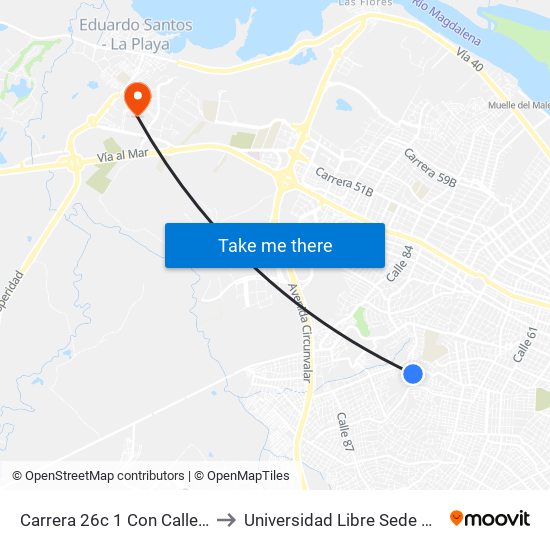 Carrera 26c 1 Con Calle 76a to Universidad Libre Sede Norte map