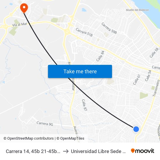 Carrera 14, 45b 21-45b 285 to Universidad Libre Sede Norte map