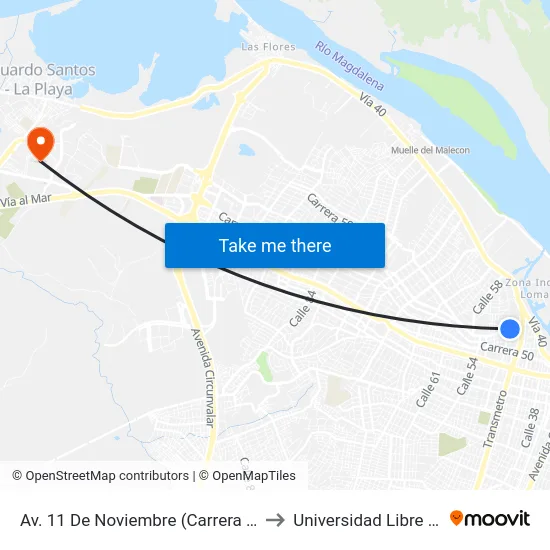Av. 11 De Noviembre (Carrera 54) Con Calle 47 to Universidad Libre Sede Norte map