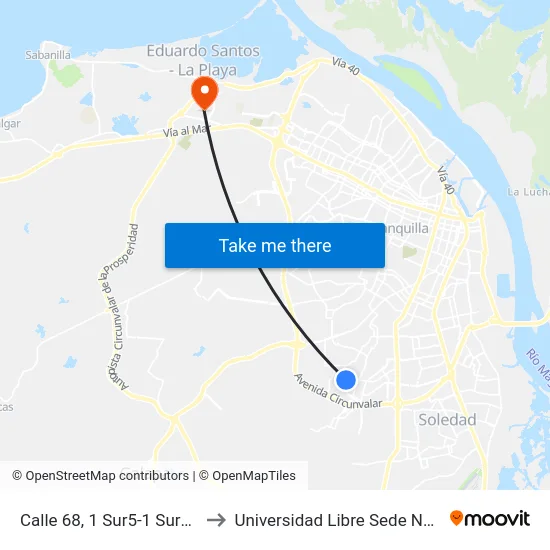 Calle 68, 1 Sur5-1 Sur203 to Universidad Libre Sede Norte map