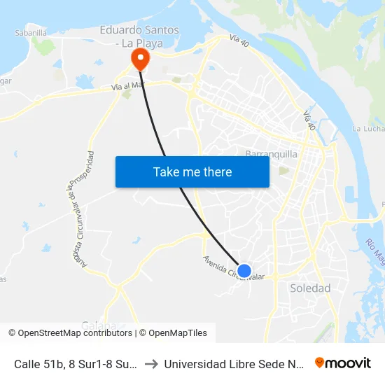Calle 51b, 8 Sur1-8 Sur59 to Universidad Libre Sede Norte map